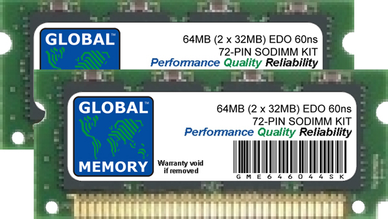64MB (2 x 32MB) EDO 72-PIN SODIMM MEMORY RAM KIT FOR LAPTOPS/NOTEBOOKS